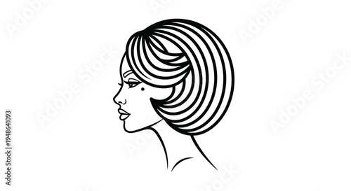 Elegant Woman Profile Silhouette with Retro Hairstyle and Beauty Mark