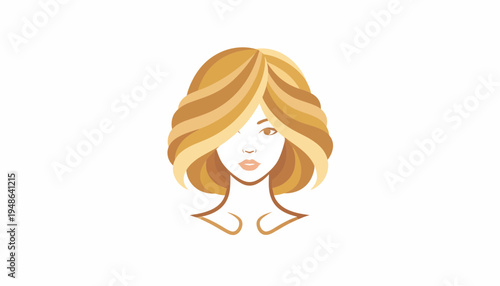 Elegant Woman's Hairstyle: Blonde Bob with Wavy Layers, Minimalist Beauty Portrait