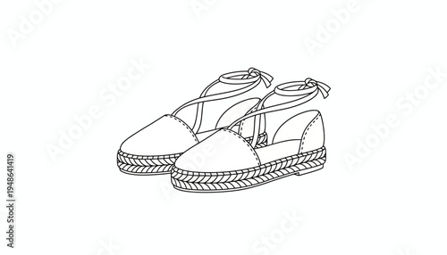 Elegant Espadrille Flats with Ankle Straps, Summer Footwear Fashion Sketch