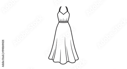 Elegant Halter Neck Maxi Dress Line Art Illustration