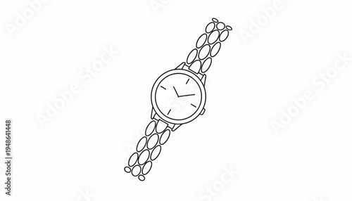 Elegant Line Art Drawing of a Classic Wristwatch with Metal Band