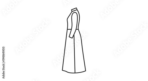 Elegant long sleeve maxi dress, side view, fashion sketch, minimalist design