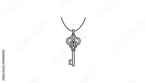 Elegant Ornate Key Pendant Necklace, Vintage Style Jewelry, Symbol of Access and Mystery