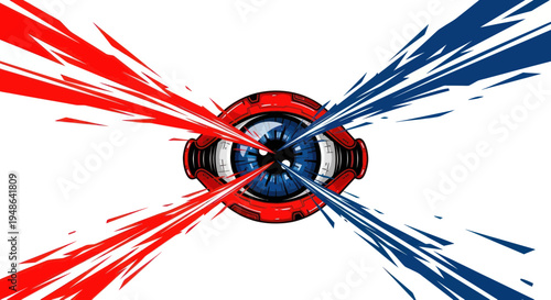 Futuristic Eye Watching, Red and Blue Energy Beams, Surveillance Concept