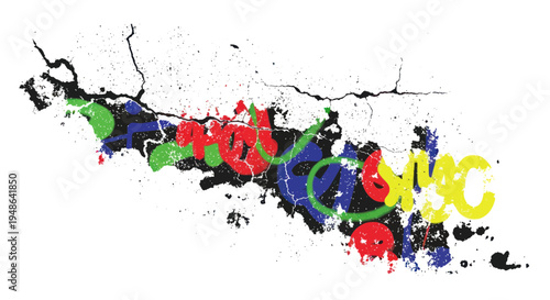 Urban Graffiti Art on Cracked White Wall