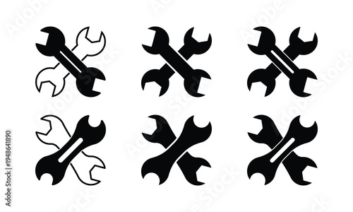 Crossed Wrenches six Layout Variations Outline Filled Solid Black Icons