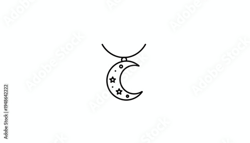 Crescent Moon Necklace with Stars - Minimalist Celestial Jewelry Icon