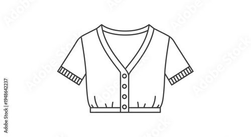 Cropped Cardigan Fashion Illustration, Short Sleeve V-Neck Button-Up Sweater Top