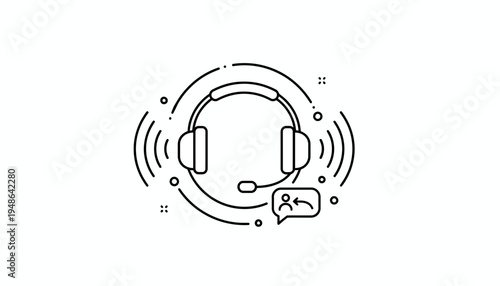 Customer support headset icon with call back symbol and sound waves
