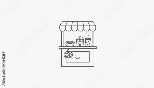 Cute Cartoon Food Stand with Hot Dog, Popcorn, and Drink