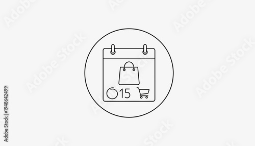 Calendar with Shopping Bag and Cart Icon, Online Shopping Date Reminder