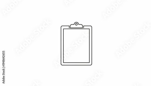 Clipboard Icon Outline, Minimalist Design, Blank Paper Template, Office Supplies