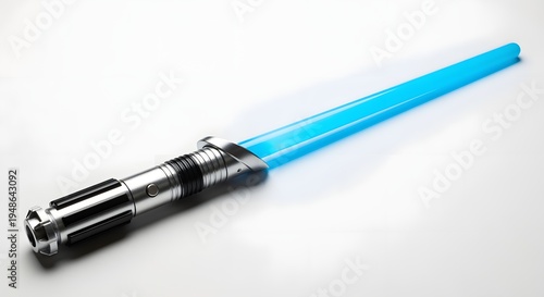 Elegant Blue Lightsaber on White Background - A Futuristic Weapon of Galactic Power.