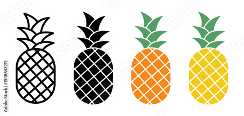 Pineapple icons pack. vector illustrations designs