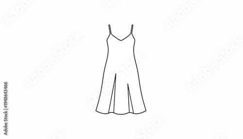 Minimalist line art of a slip dress with double front slits, elegant fashion sketch