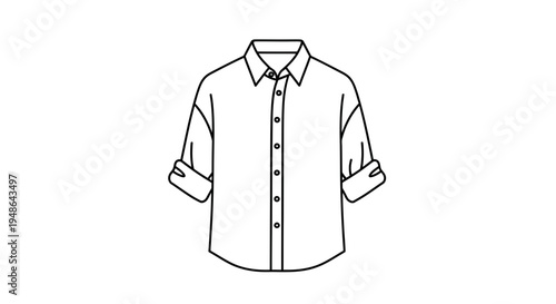 Minimalist Line Art of a White Button-Up Shirt with Rolled Sleeves