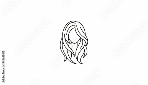 Minimalist line art of flowing long hair, elegant hairstyle, beauty and fashion icon