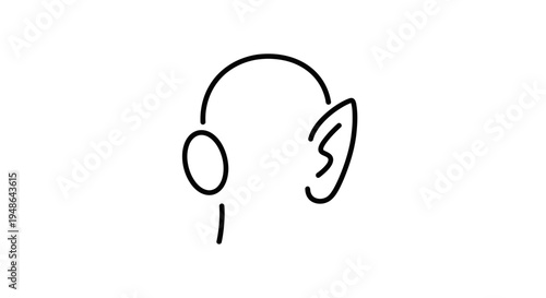 Minimalist line art of headphones over an ear, symbolizing sound and music