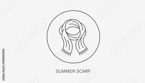 Minimalist Line Art Icon of a Summer Scarf in a Circle