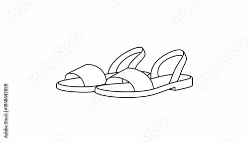 Minimalist Line Art Illustration of a Pair of Classic Slingback Sandals