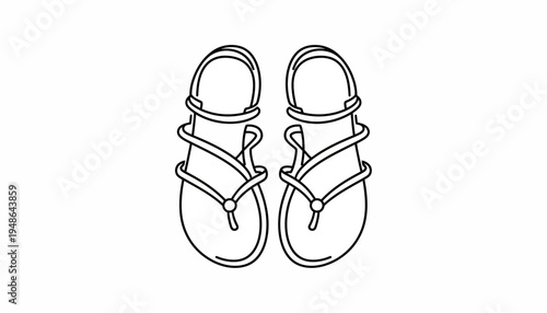 Minimalist Line Art Illustration of a Pair of Flat Sandals