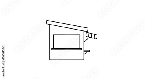 Minimalist line art illustration of a simple kiosk or food stall with awning