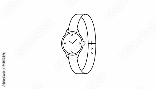 Minimalist Line Art of a Classic Wristwatch, Elegant Design, Timepiece Icon