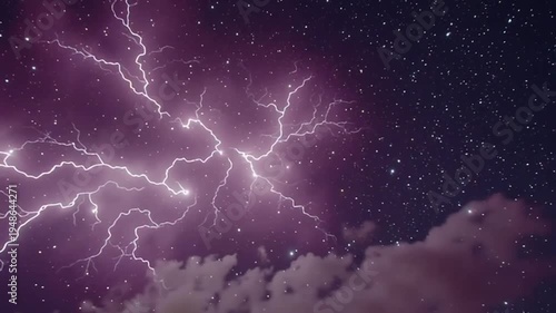 Lightning Strikes Night Sky Storm Clouds.