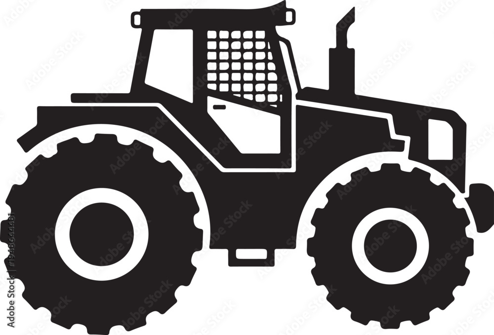 Obraz premium Farm Tractor Silhouette, Agriculture Tractor Farming Equipment Vector