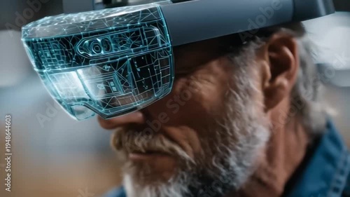 Man wearing virtual reality headset.
