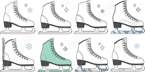 Ice Skating Figure Skates Vector Collection with Winter Sports Shoes Blades Skating Equipment Illustration Set