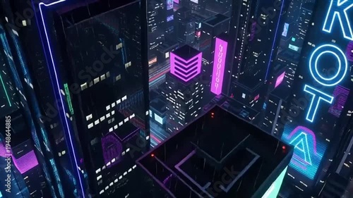 Neon cityscape with digital billboards.