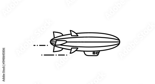 Minimalist Line Art Blimp Airship Flying Fast with Motion Lines