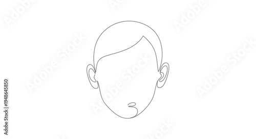 Minimalist line art drawing of a human face with ears and a hint of a mouth