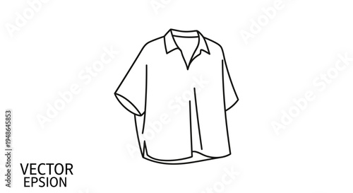 Minimalist line art drawing of a short-sleeved collared shirt, isolated on white background.