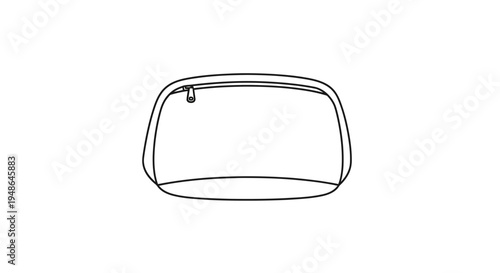 Minimalist line art drawing of a toiletry bag with zipper, isolated on white background.