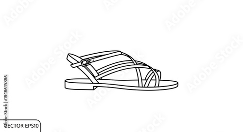Minimalist Line Art Drawing of a Women's Summer Sandal