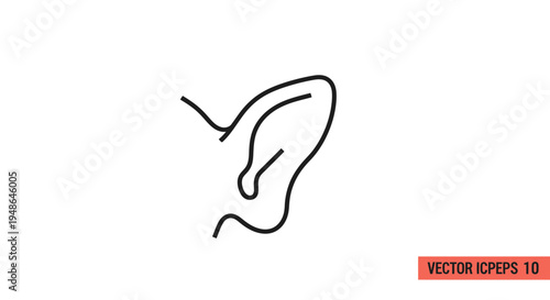 Minimalist Line Art Icon of a Human Ear, Simple Outline Drawing, Medical Symbol