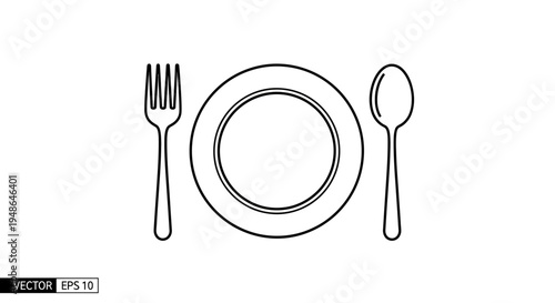 Minimalist Icon: Plate, Fork, and Spoon - Simple Dining Utensils Illustration