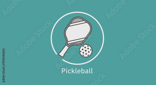 Pickleball sport illustration with racket and ball.
