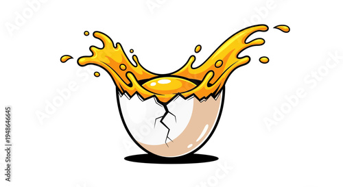 Cartoon egg with splashing yolk.