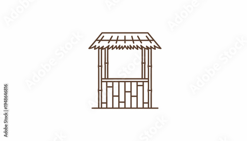 Minimalist Bamboo Hut Icon with Thatched Roof, Simple Line Art