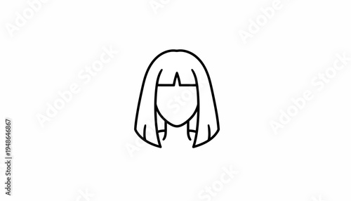Minimalist Bob Hairstyle Icon: Simple Line Art of a Woman's Face with Bangs