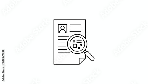 Magnifying glass over resume with profile picture and text, job search concept