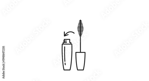 Mascara wand and tube icon, beauty makeup product, cosmetic application, simple line art