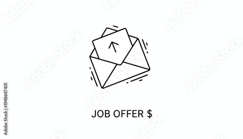 Job Offer Letter with Upward Arrow Icon in Envelope, Business Opportunity Concept