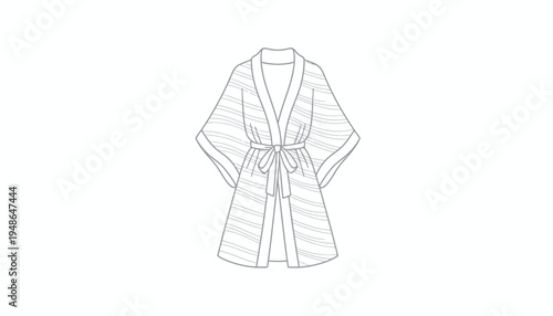 Kimono Robe Fashion Design Sketch, White Background, Apparel Illustration