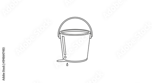 Leaky Bucket Icon: Water Dripping, Symbol of Loss, Waste, and Inefficiency