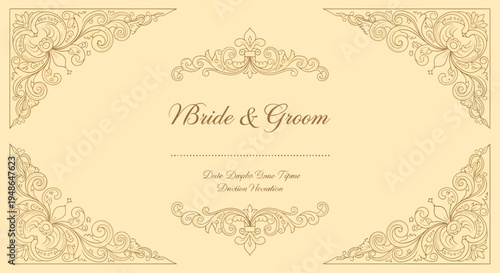 Elegant Wedding Invitation Card with Ornate Borders.