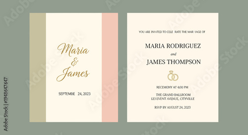 Elegant Wedding Invitation Design with Couples Names and Details.